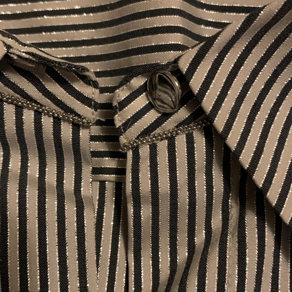LAFAYETTE 148 NY Stripe Shimmer Button Down Long Sleeve Blouse Black Beige SZ 10 - Picture 7 of 16